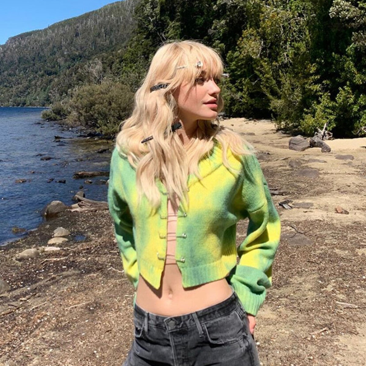 Tie Dye Safety Pin Cardigan Sweater