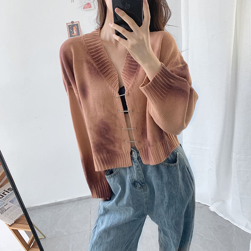 Tie Dye Safety Pin Cardigan Sweater