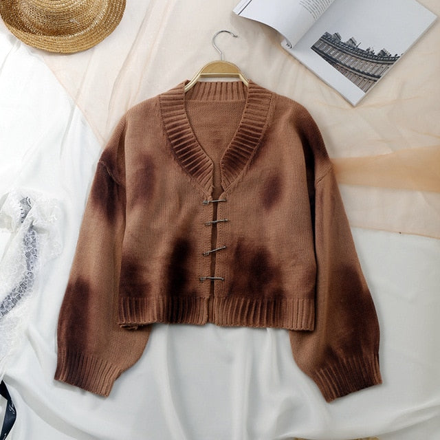 Tie Dye Safety Pin Cardigan Sweater