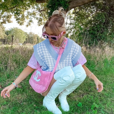 Oversized Knit Hounds Tooth Vest