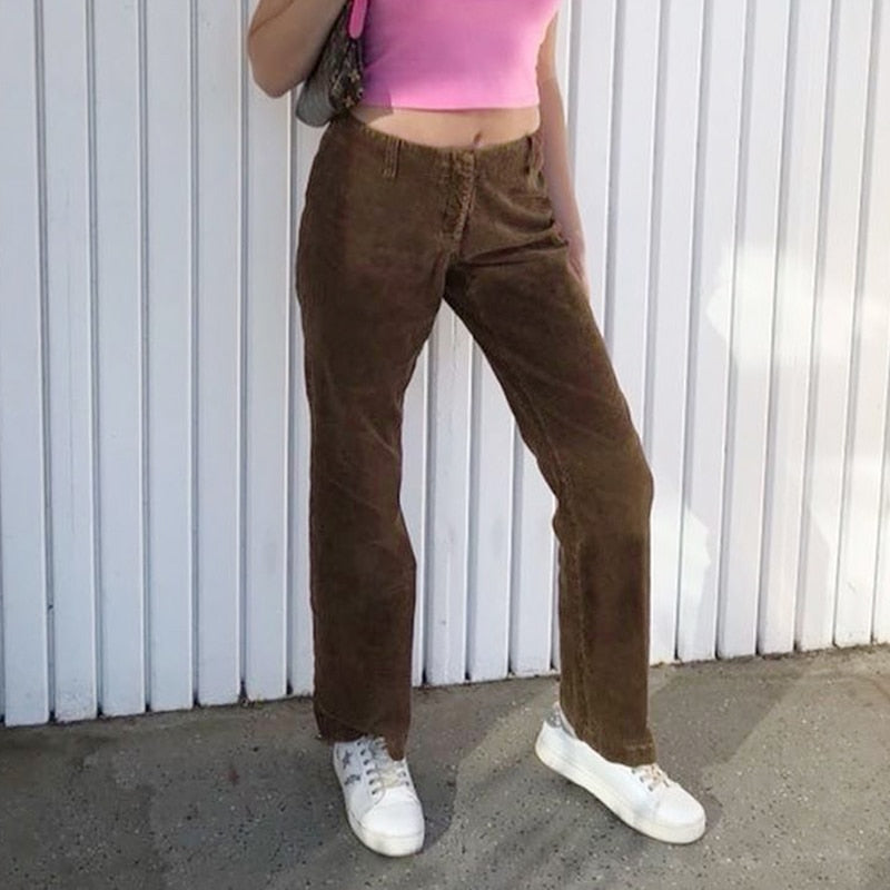 High Waisted Y2K Corduroy Trousers