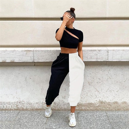 Black White Split Trousers
