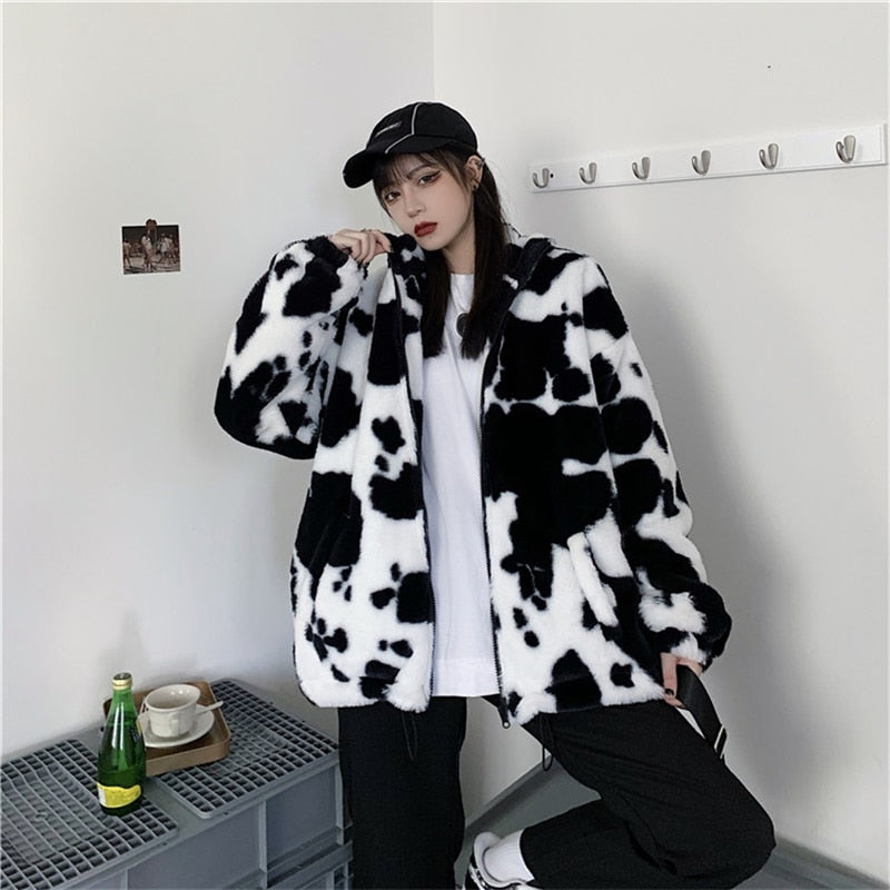 Rorschach Faux Fur Zip Up Hoodie
