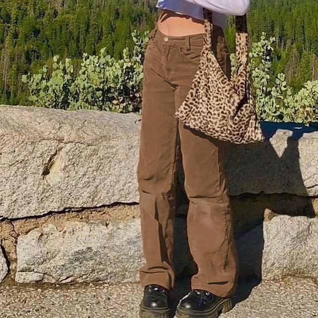 High Waisted Y2K Corduroy Trousers