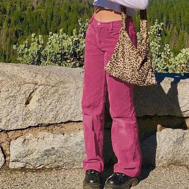 High Waisted Y2K Corduroy Trousers