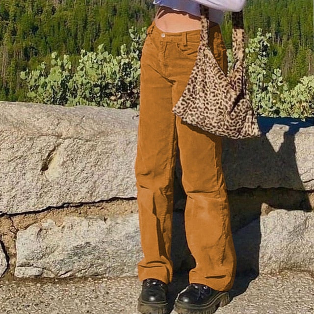 High Waisted Y2K Corduroy Trousers
