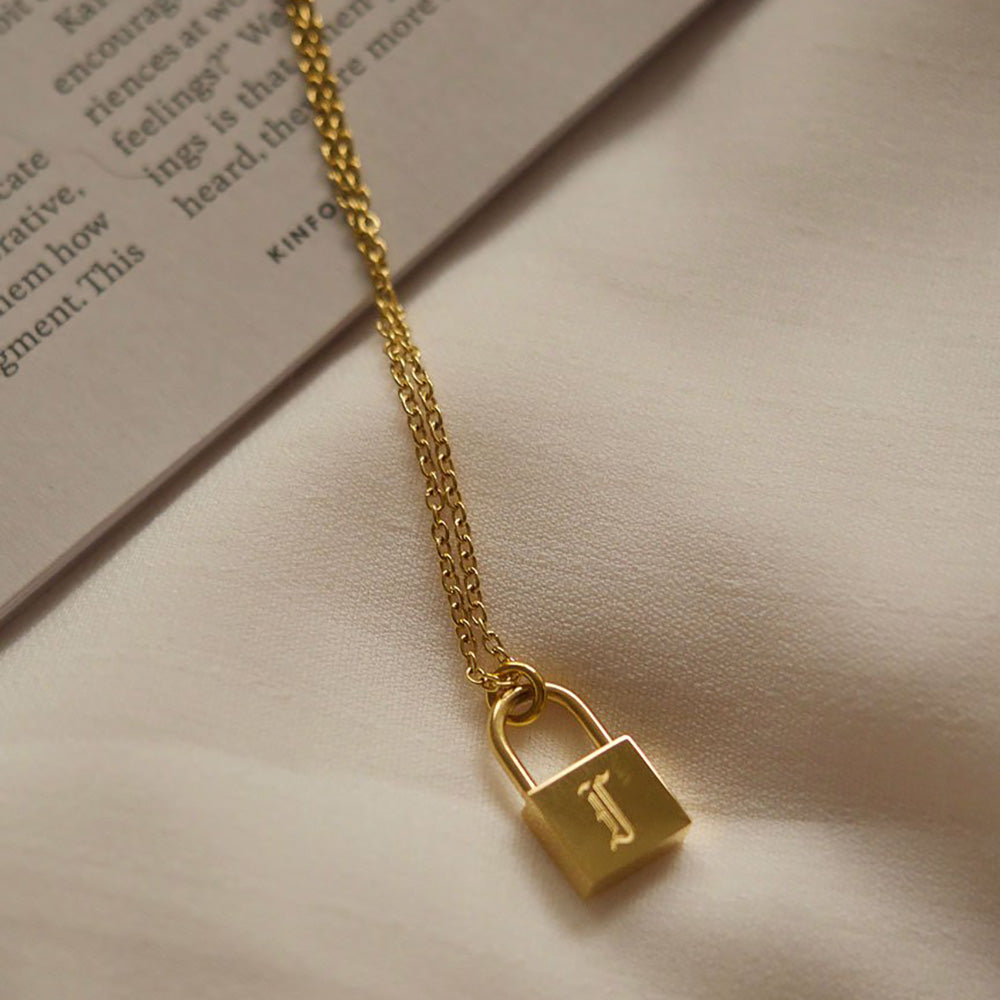 Old English Custom Engraved Lock Necklace