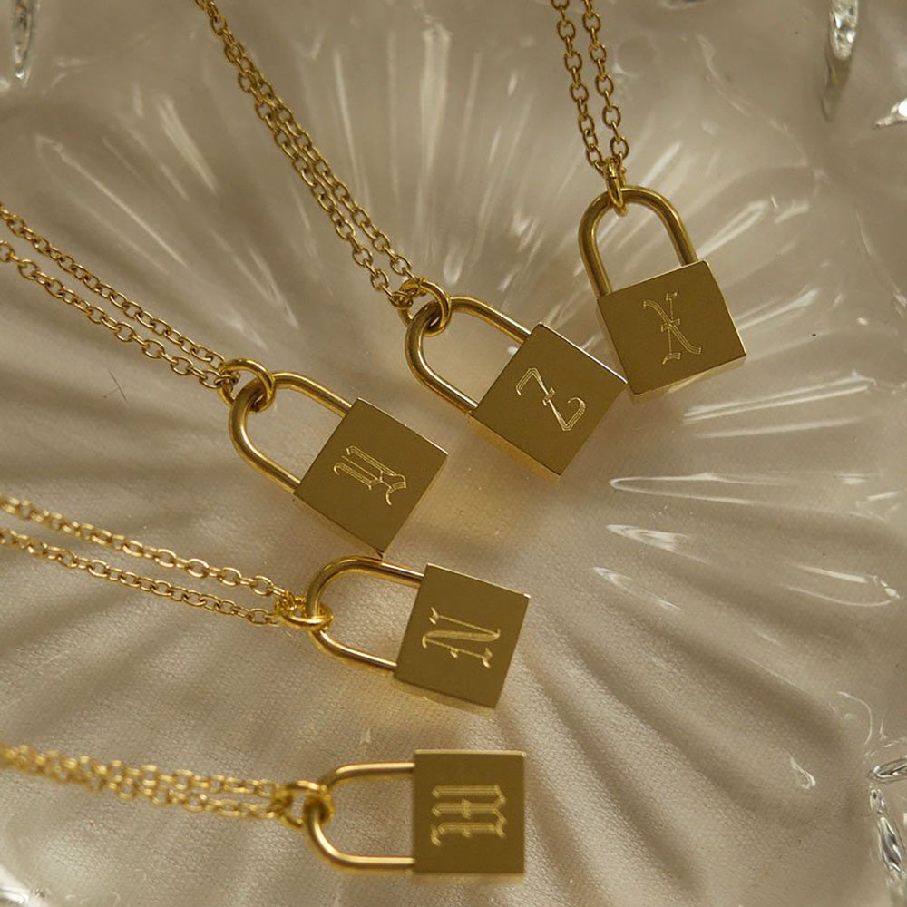 Old English Custom Engraved Lock Necklace