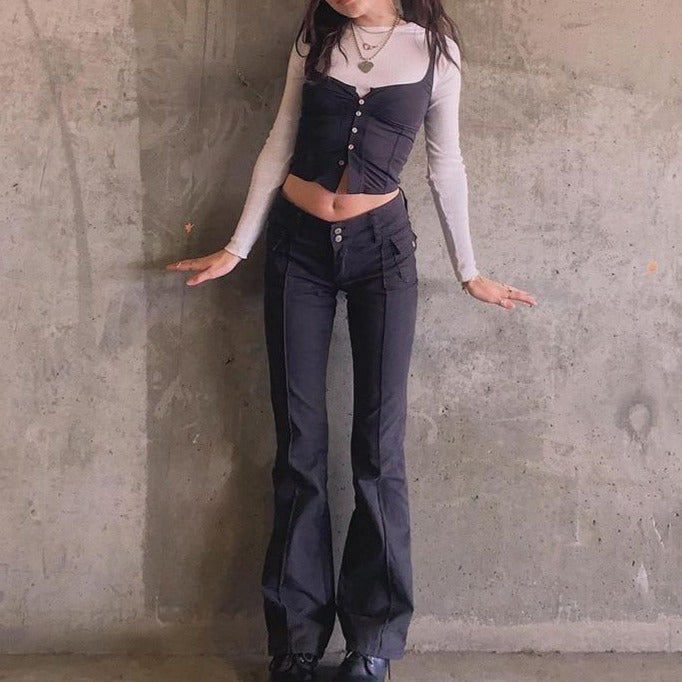 Pleated Bell Bottom Trousers
