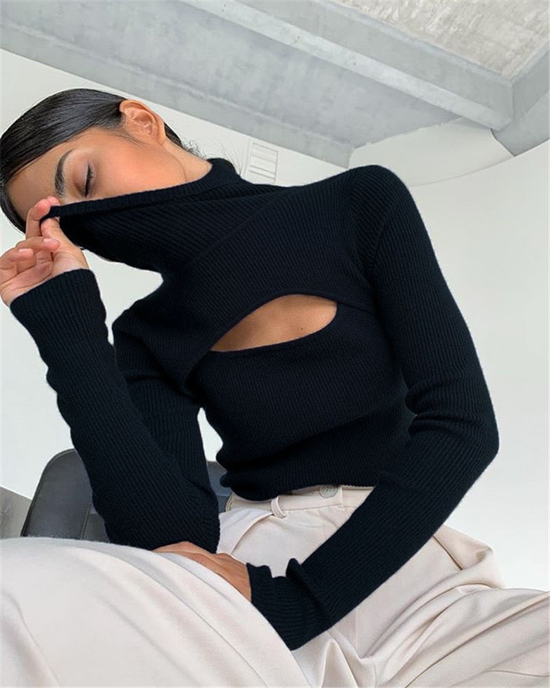 Knitted Ribbed Turtleneck Top