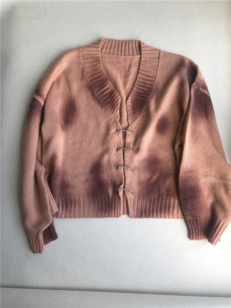 Tie Dye Safety Pin Cardigan Sweater