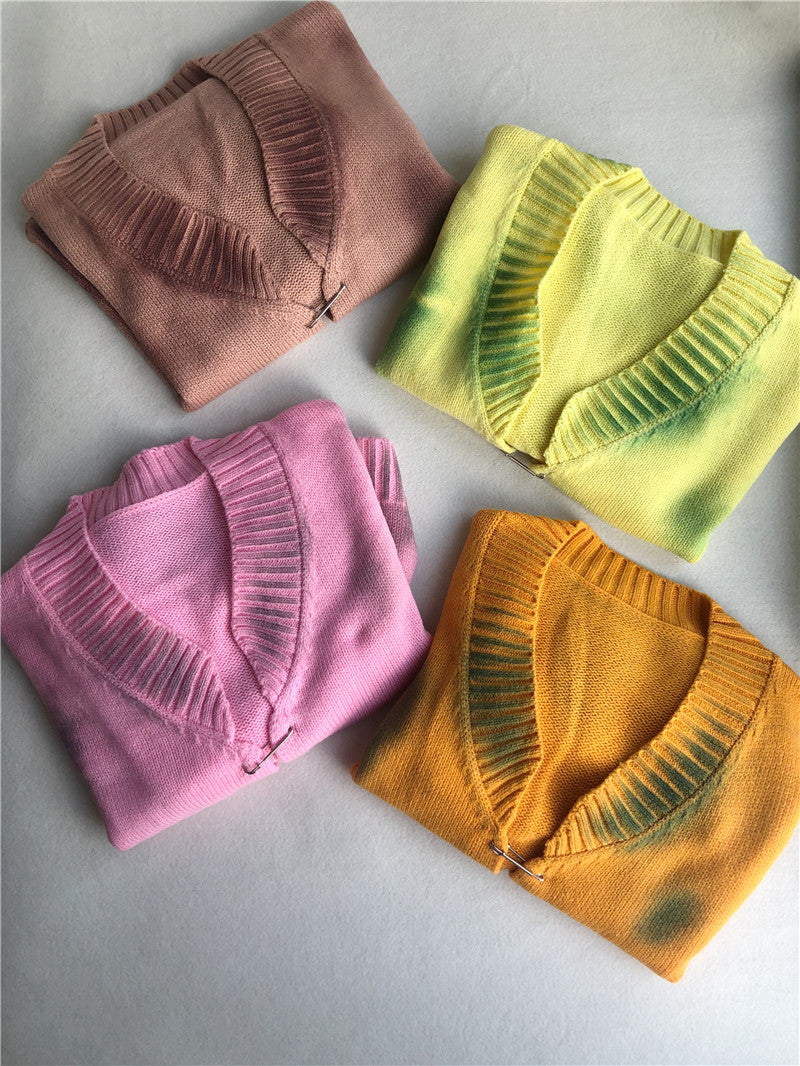 Tie Dye Safety Pin Cardigan Sweater