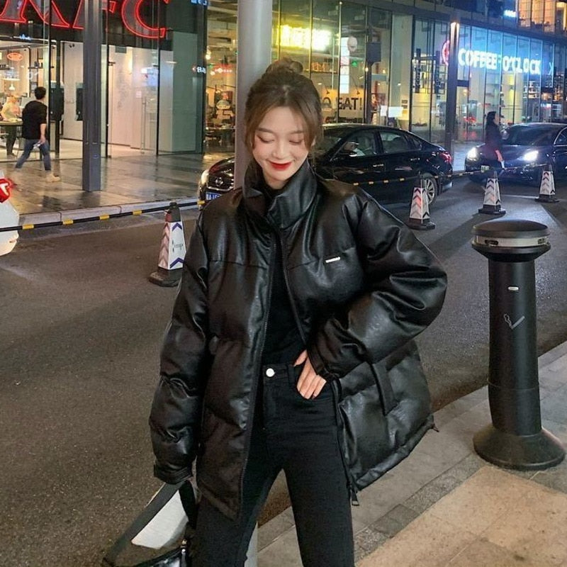 Vegan Leather Puffer Jacket
