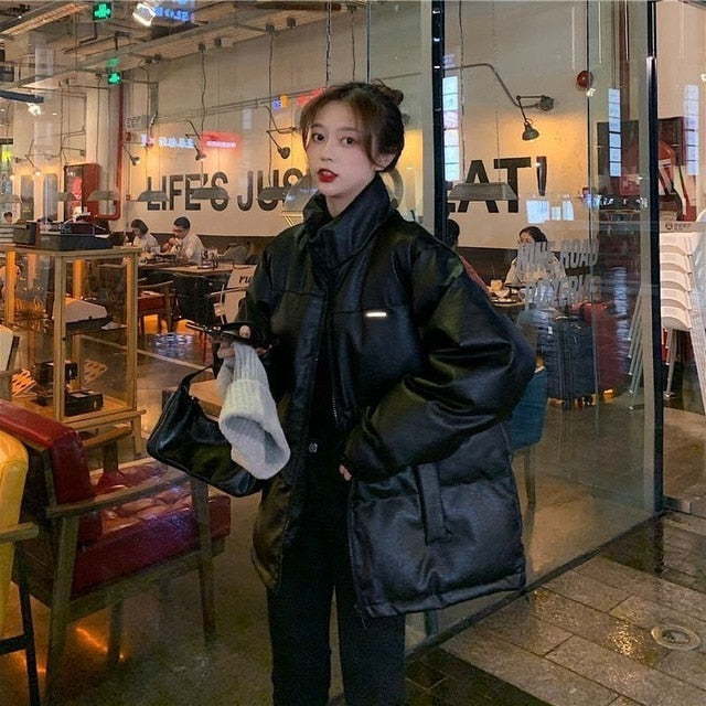 Vegan Leather Puffer Jacket