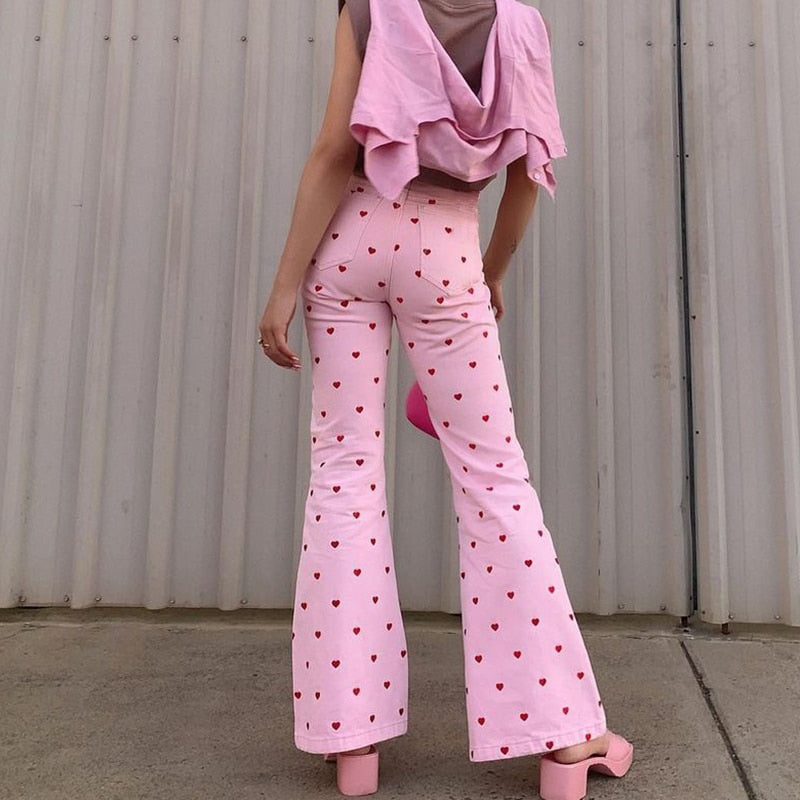 Pink Hearts Bell Bottom Trousers