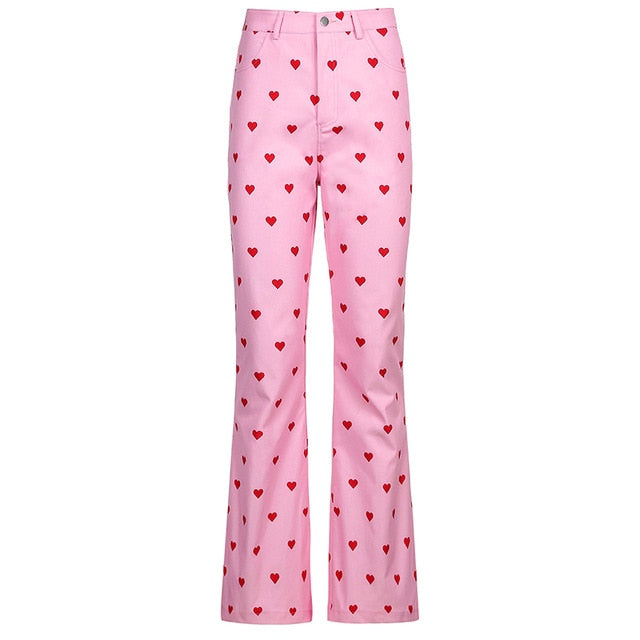 Pink Hearts Bell Bottom Trousers