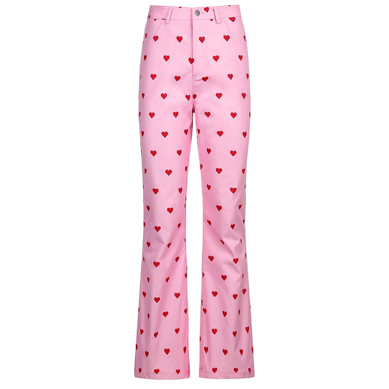 Pink Hearts Bell Bottom Trousers