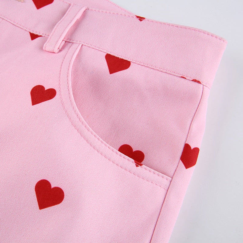Pink Hearts Bell Bottom Trousers