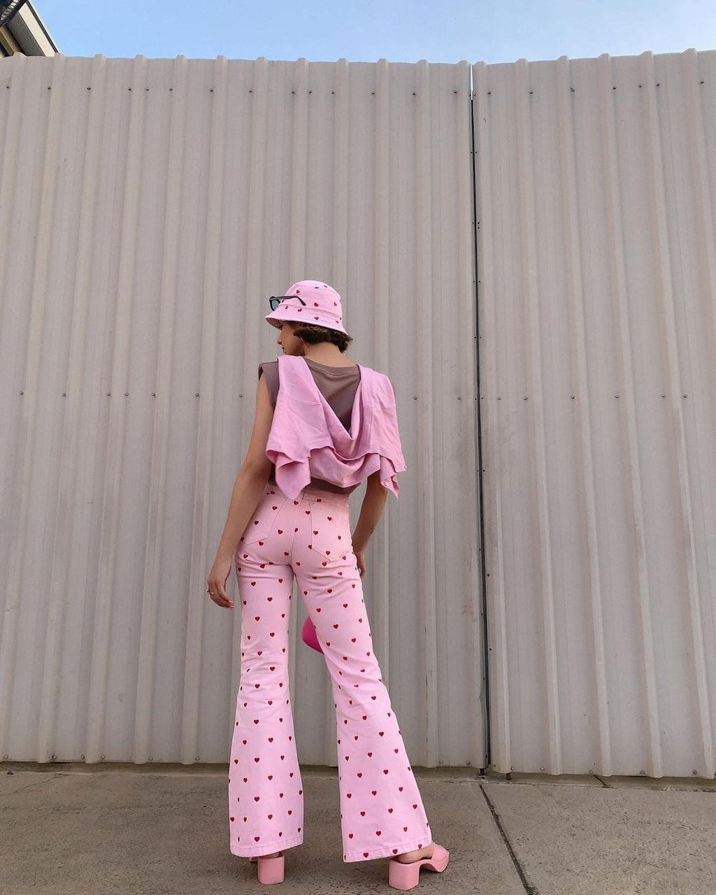 Pink Hearts Bell Bottom Trousers