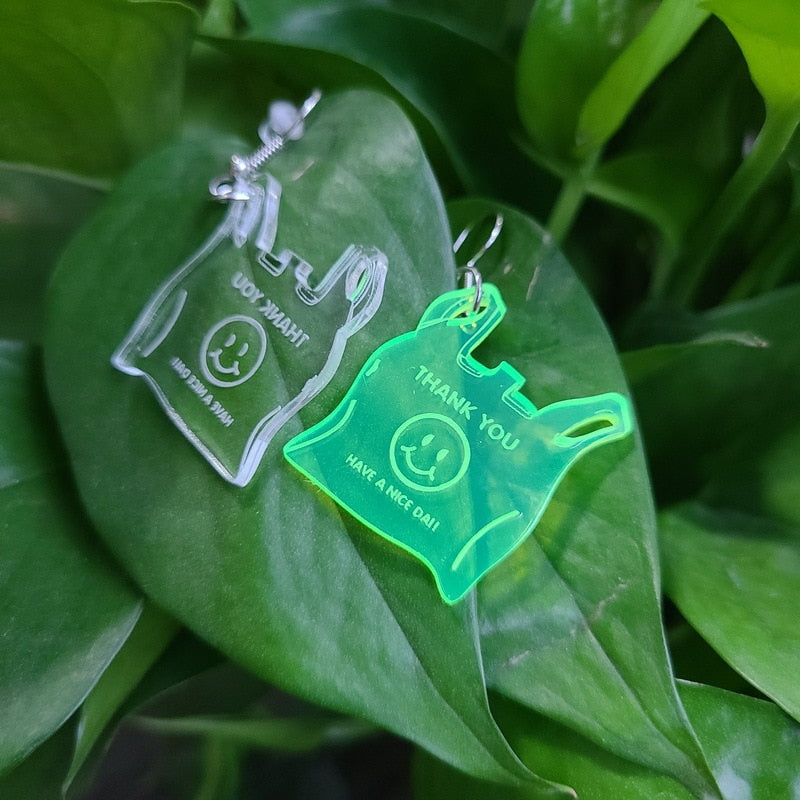 Smiley Face Plastic Bag Earrings