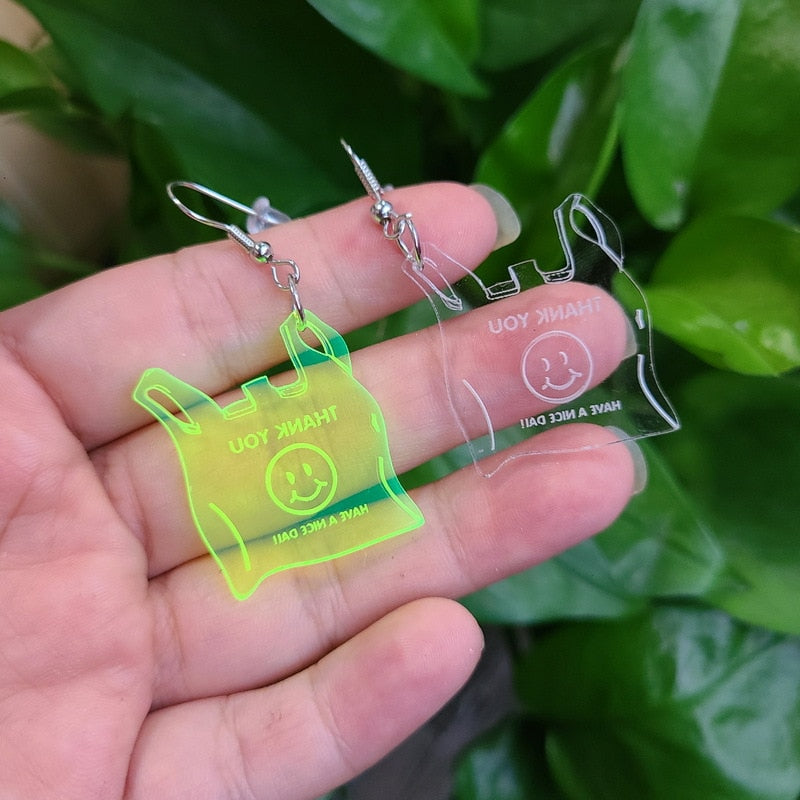 Smiley Face Plastic Bag Earrings