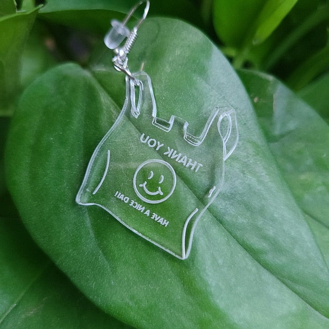 Smiley Face Plastic Bag Earrings
