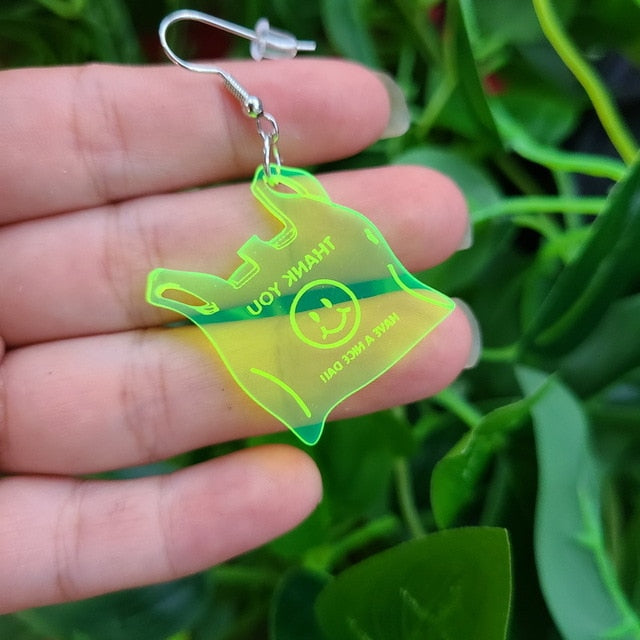 Smiley Face Plastic Bag Earrings