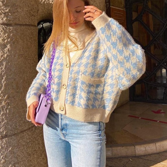 Houndstooth Y2K Cardigan