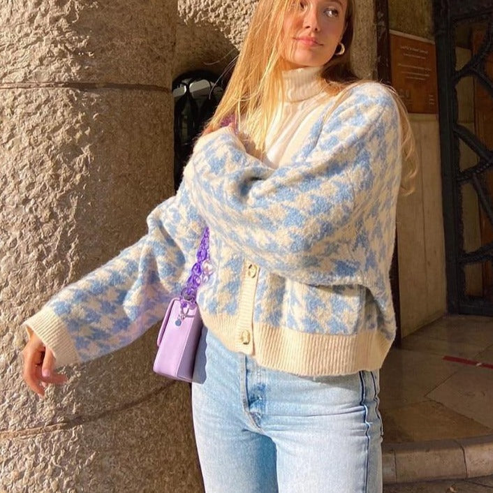 Houndstooth Y2K Cardigan