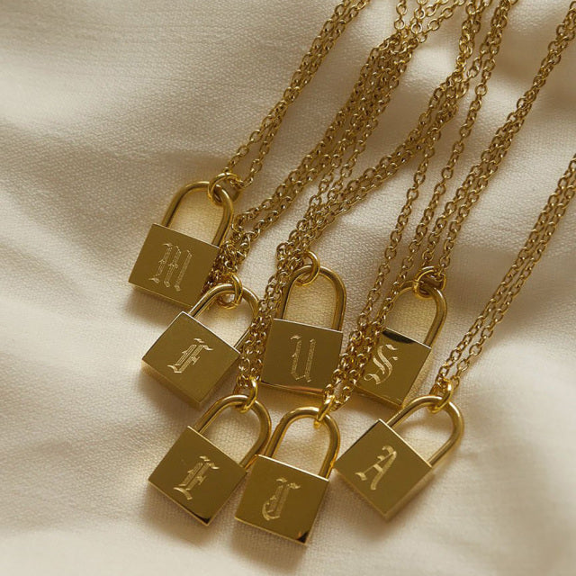 Old English Custom Engraved Lock Necklace