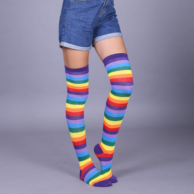 Thigh Long Rainbow Socks