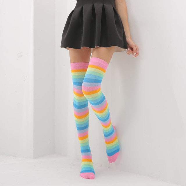 Thigh Long Rainbow Socks