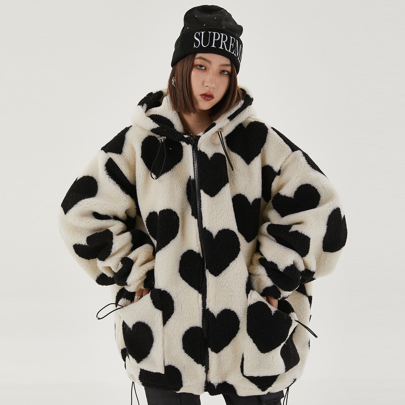 Oversized Hearts Sherpa Coat