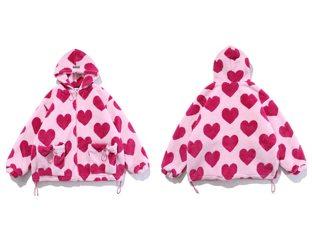 Oversized Hearts Sherpa Coat