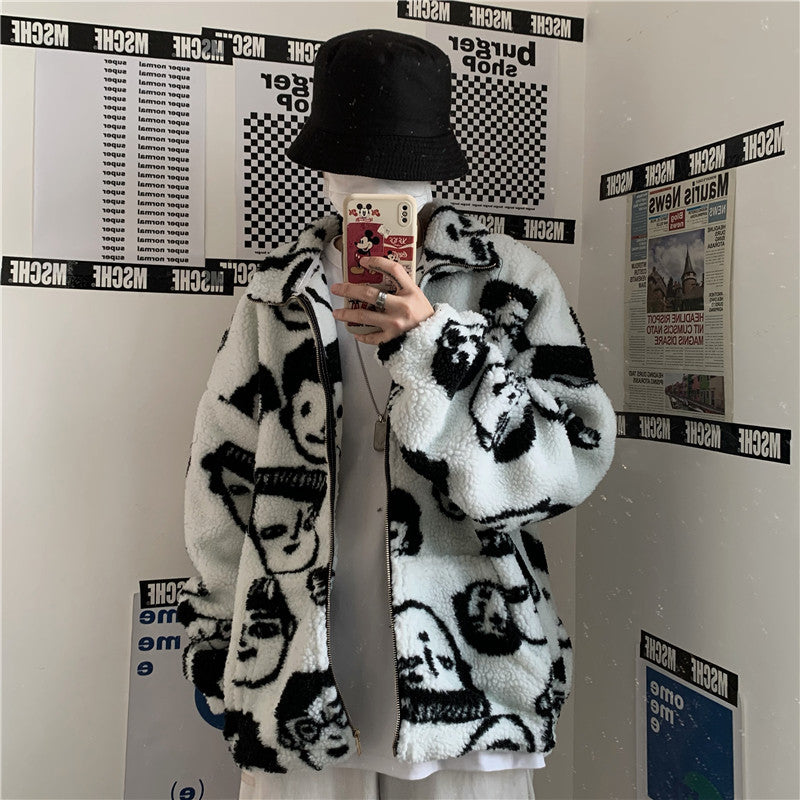 "Faces" Sherpa Zip Up Jacket