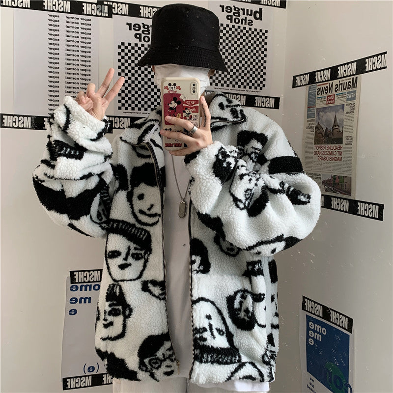 "Faces" Sherpa Zip Up Jacket