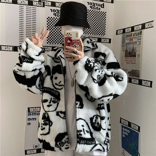"Faces" Sherpa Zip Up Jacket