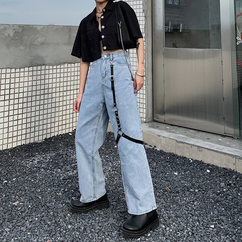 High Waisted Jeans With Leg Harness