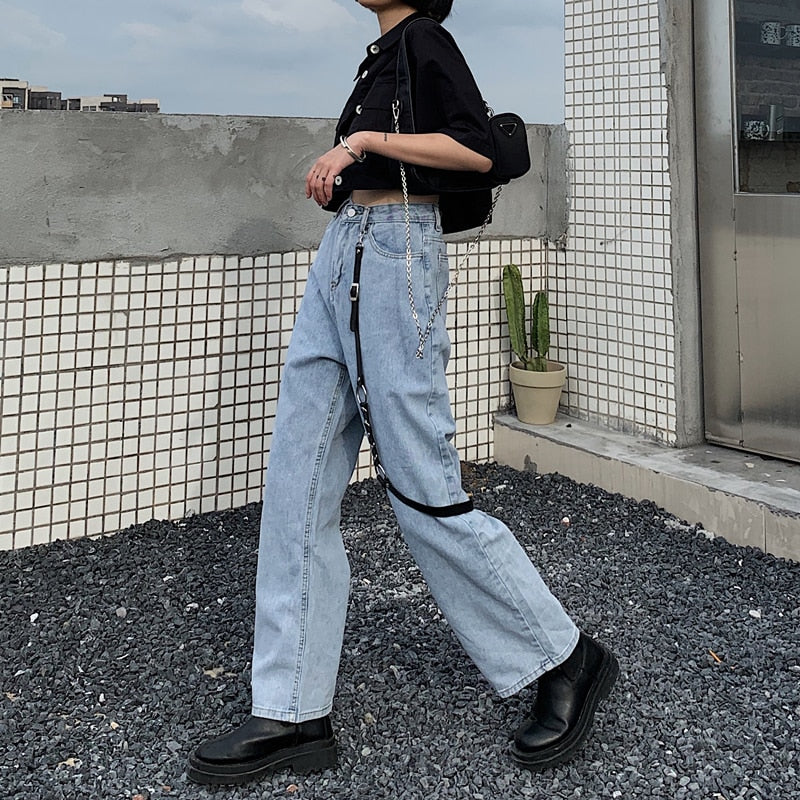 High Waisted Jeans With Leg Harness