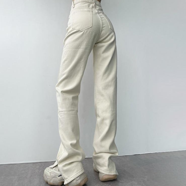 Flared And Split High Waisted Casual Jeans