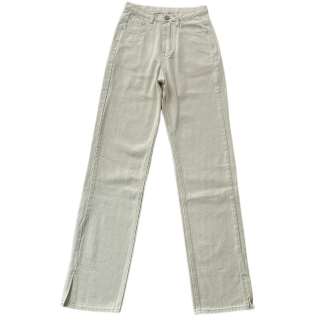 Flared And Split High Waisted Casual Jeans