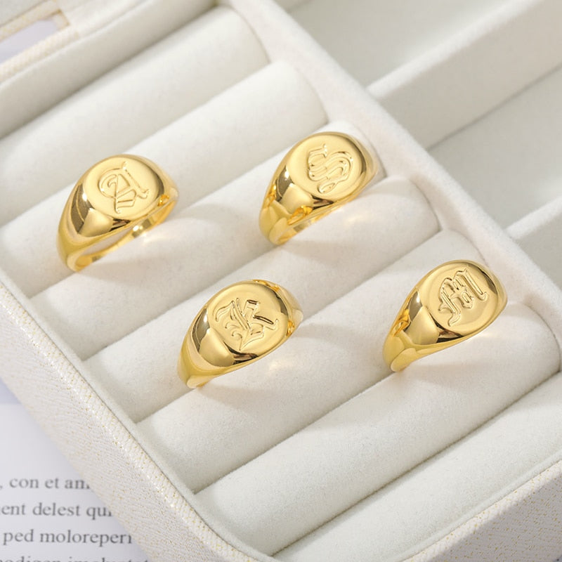 Initial A-Z Old English Signet Ring