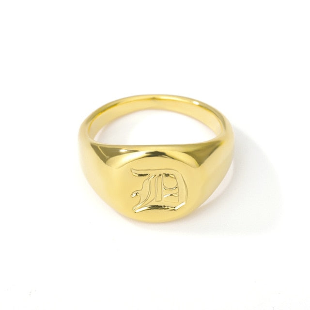 Initial A-Z Old English Signet Ring