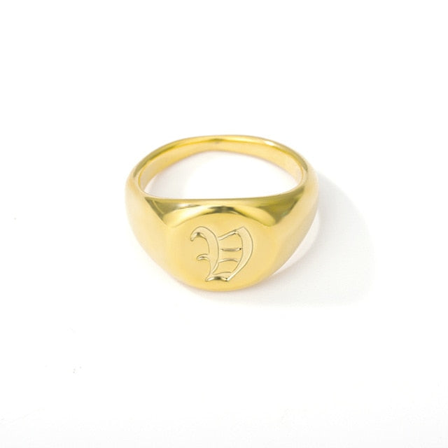 Initial A-Z Old English Signet Ring