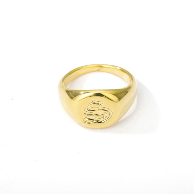 Initial A-Z Old English Signet Ring