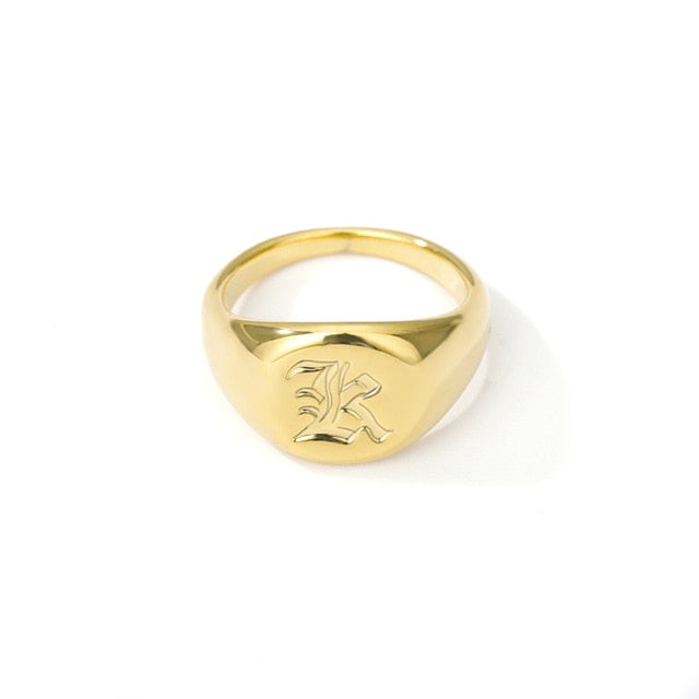 Initial A-Z Old English Signet Ring