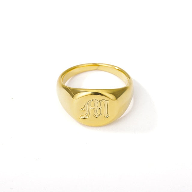 Initial A-Z Old English Signet Ring