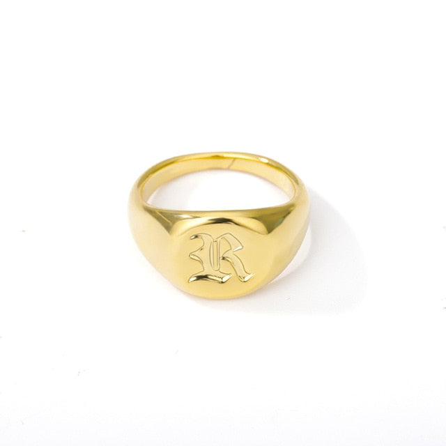 Initial A-Z Old English Signet Ring