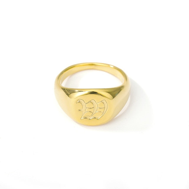 Initial A-Z Old English Signet Ring