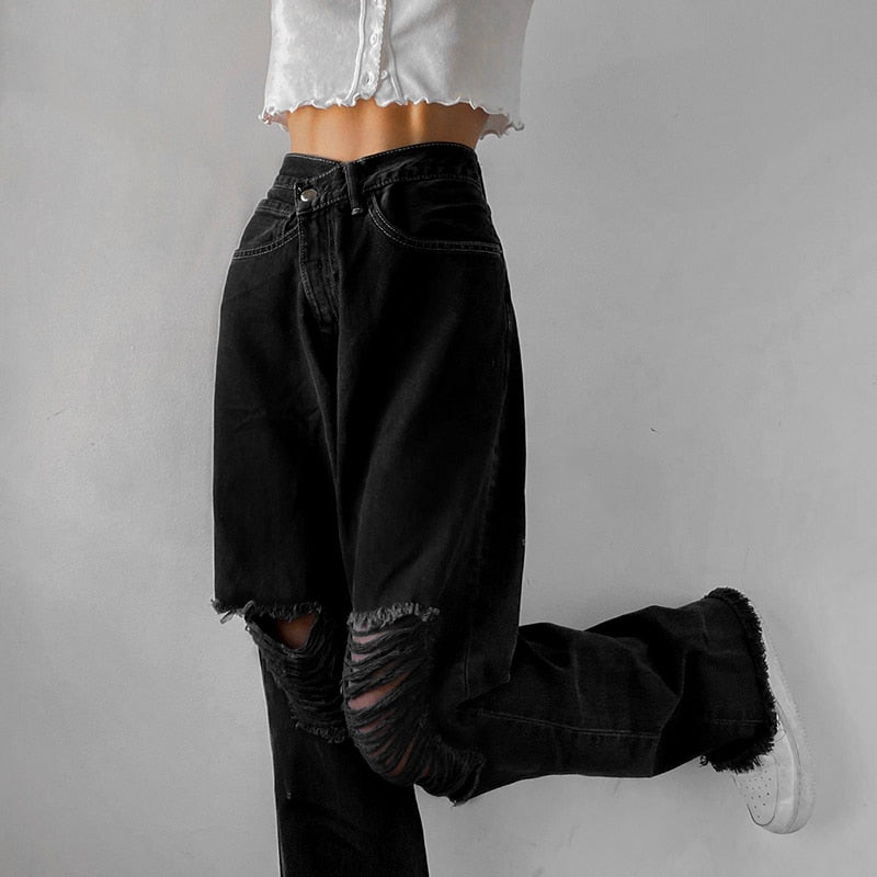 High Waisted Distressed Jeans